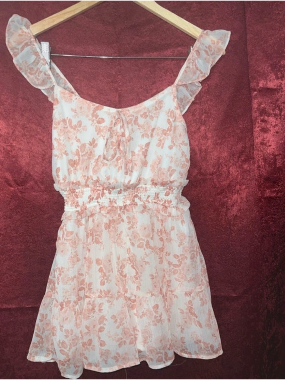 Gorgeous Floral Ruffle Strap romper in Peach